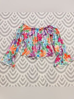 SKUE Colorful Floral Off The Shoulder Top Large